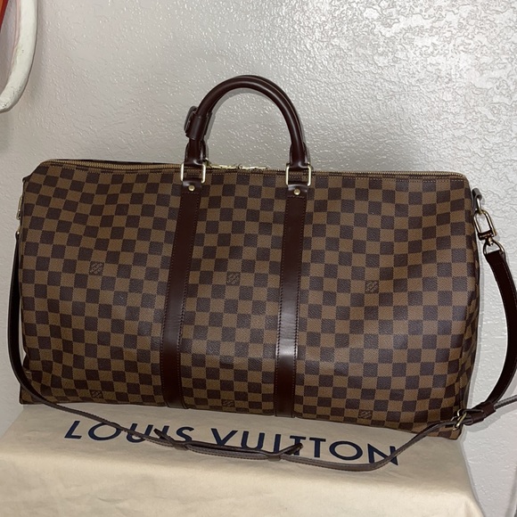 Authentic Louis Vuitton damier Ebene keepall 55 bandoliere travel duffle bag